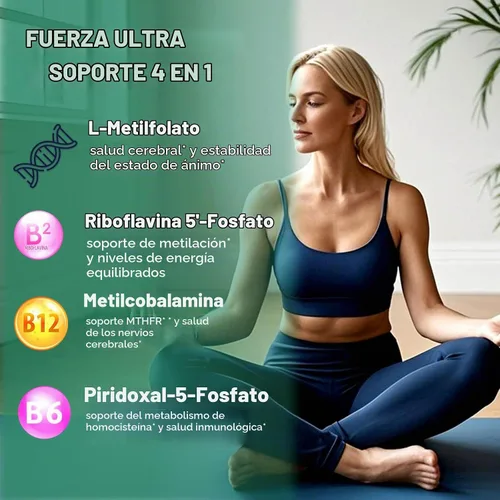 Vista 2 de Suplemento de metilfolato gotas líquidas, L Methy Folate 15mg Plus Methy B12, B6, B2 Multivitamínico, Metabólicamente Activo 5-MTHF
