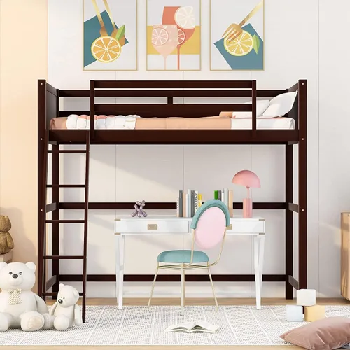Vista 3 de Harper & Bright Designs Marco de cama individual tipo loft para niños con escalera angular, cama alta de madera para adolescentes, niñas, niños,
