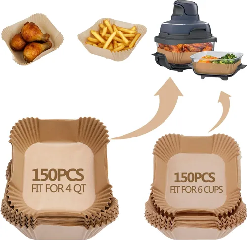 Vista 7 de Forro de papel desechable para freidora de aire, 100 piezas de revestimientos de pergamino de grado alimenticio para Ninja DZ201, accesorios