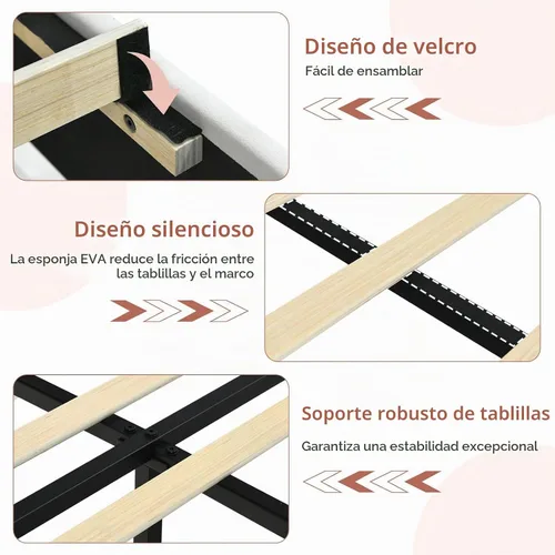 Vista 5 de REVOMINCA Marco de cama de tamaño completo con cabecero, marco de cama tapizado de terciopelo con luces LED, plataforma de tamaño completo