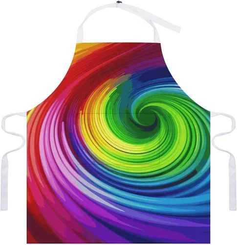 Vista 7 de MUSM Rainbow Spiral Apron，Classic Vintage Funny with Pockets Aprons,Adjustable Bib Waterdrop Resistant for Kitchen Cooking Restaurant BBQ Painting