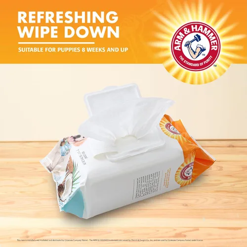 Vista 4 de Arm & Hammer Toallitas de aseo para perros - Toallita desodorizante natural para mascotas con coco - Artículos esenciales y suministros de viaje