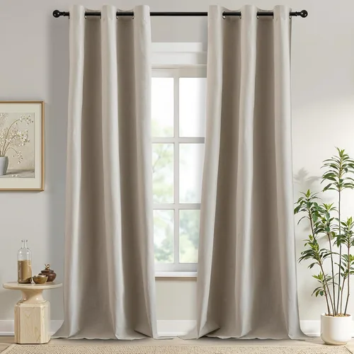 Vista 72 de DONREN Cortinas opacas completas para dormitorio, aislamiento térmico y reducción de ruido, cortinas de lino con ojales para sala de estar y Negro