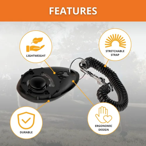 Vista 4 de Clicker de entrenamiento para perros, herramienta de comportamiento de entrenamiento de mascotas con correa de muñeca para perros, gatos