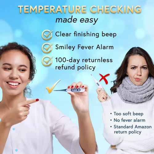 Vista 3 de IPROVEN® Termómetro digital rectal y oral para toda la familia, apto para FSA HSA, mide en 10 segundos, con punta flexible, alarma de fiebre
