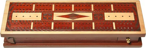 Vista 6 de PALM ROYAL HANDICRAFTS - Juego de tablas de madera de 2 pistas con incrustaciones de madera de sangre/madera de arce, almacenamiento disponible