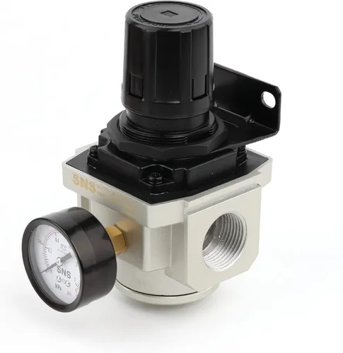 Vista 11 de Regulador de presión de aire SNS rosca hembra 1/8 NPT 0-150 PSI ajustable, con soporte y manómetro AR2000-N01