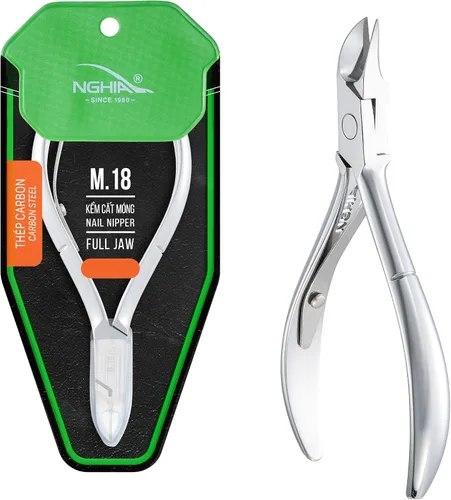 Vista 7 de NGHIA Pinza de uñas dorada - M-555 (acero duro): pinza acrílica de precisión de 16 mandíbulas con acabado chapado en oro, mango curvo y mecanismo
