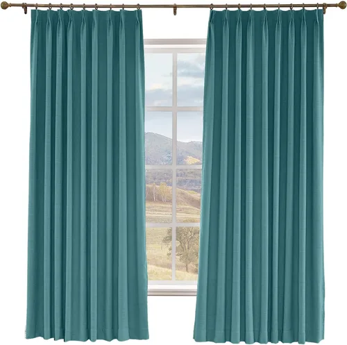 Vista 13 de Macochico Cortinas opacas de lino sintético de 52 pulgadas de ancho x 63 pulgadas de largo, panel de cortinas plisadas para dormitorio, aulas