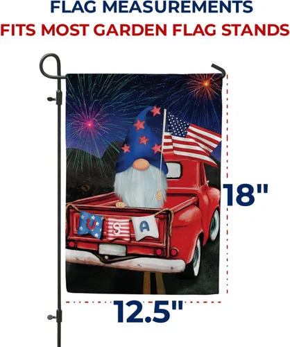 Vista 7 de Bandera de jardín con gnomo del 4 de julio de América para siempre, 12.5 x 18 pulgadas, celebración del Día de la Independencia, fuegos