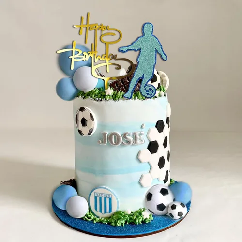 Vista 6 de 28 piezas de decoración de pastel de fútbol para niños, decoración de cupcakes deportivos con bolas azules y blancas y mini pelotas de fútbol