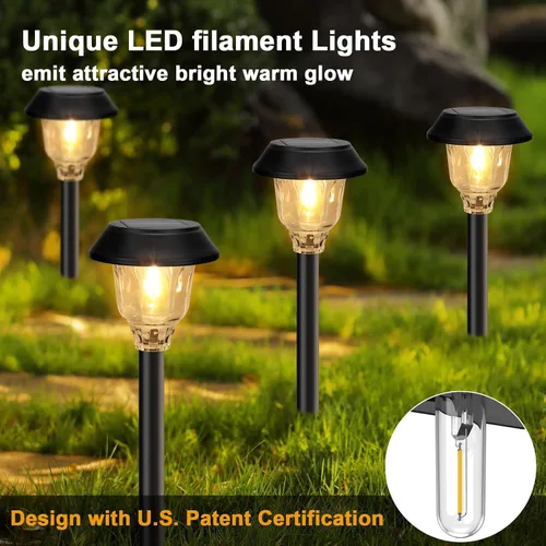 Vista 6 de Luces solares para exteriores impermeables, paquete de 6 unidades de luces solares de vidrio y metal para caminos, brillantes luces LED solares