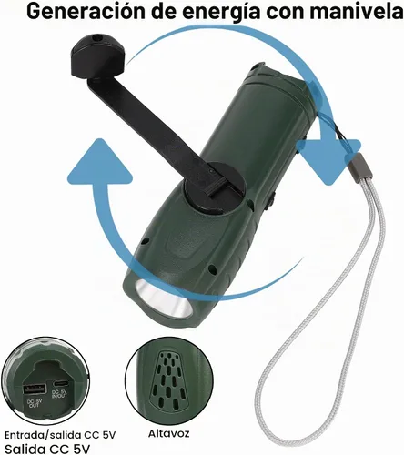 Vista 4 de Linterna de manivela con radio de emergencia LED cargador