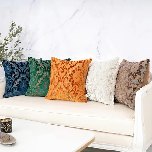 Vista 7 de Alerfa - Funda de almohada decorativa boho azul floral de terciopelo, 18x18 pulgadas, lujosa, bordada, funda de cojín cuadrada para sofá, sala