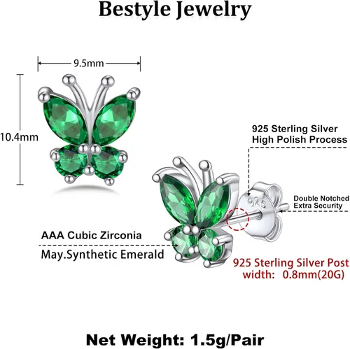 Vista 7 de Bestyle Anillo de collar de mariposa con piedra natal plateada para mujeres, delicado y lindo regalo de joyería de mariposa para mujeres