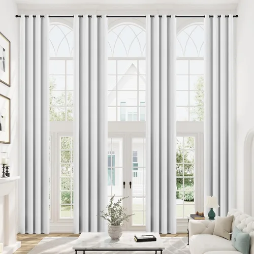 Vista 17 de mstexa Cortinas opacas beige para techo alto sala de estar, cortinas extralargas de lino sintético con ojales para cortinas de casa de 2 pisos