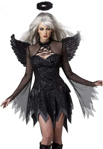 Vista 2 de Halloween Costumes for Women Sexy Dark Angel Cosplay Party Dress See-Through Mesh Knee Length Nightclub Mini Skirt