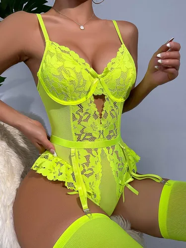 Vista 3 de SOLY HUX Women's Sexy Bodysuit Sheer Mesh Garter Belt Set Lingerie Set for Sex Naughty
