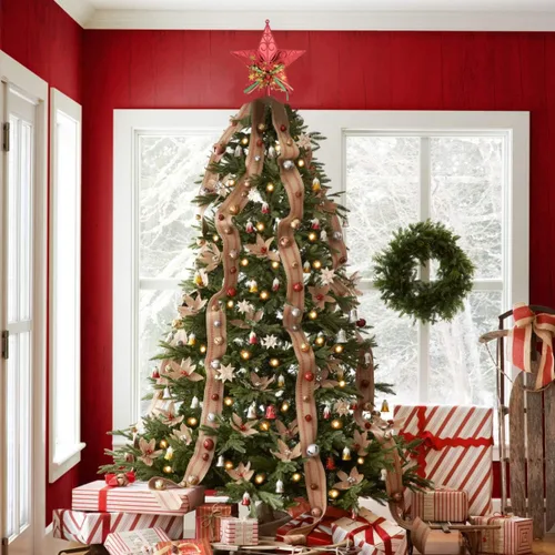 Vista 5 de Amosfun Decoración de estrella para árbol de Navidad de 7.9 in, decoración de árbol de Navidad con purpurina (rojo)