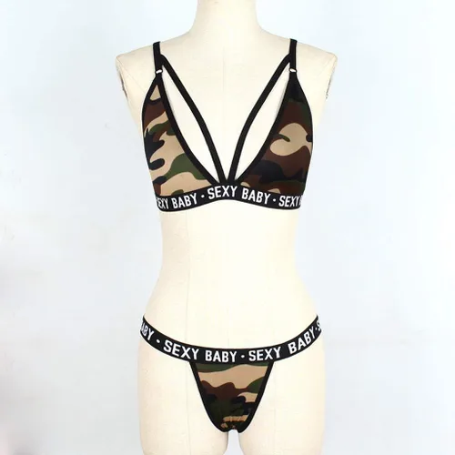 Vista 5 de Taswuw Ropa de dormir sexy para mujer ropa de dormir con cuello en V brasier y bragas conjunto de 2 piezas ropa