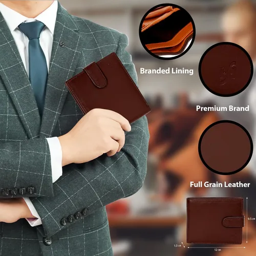 Vista 3 de StarHide Billetera para hombre con bloqueo RFID, de piel real, compacto, con bolsillo, tarjetero para identificación, 1075, marrón y marrón, Marrón