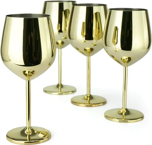 Vista 9 de PG Juego de copas de vino de acero inoxidable con tallo de cobre y oro rosa, 4 – 18.5 oz