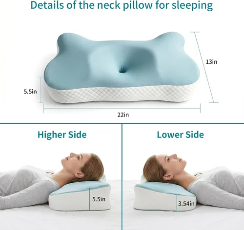 Vista 3 de Almohada cervical para el cuello para aliviar el dolor, almohadas ortopédicas de contorno de espuma viscoelástica refrescante para dormir de espalda