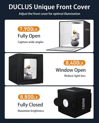 Vista 4 de DUCLUS Fotografía de caja de luz, caja de cabina de fotos de 12 x 12 pulgadas con 120 luces LED regulables y CRI>95, caja de luz portátil con 8