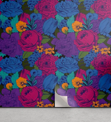 Vista 25 de Ambesonne Papel tapiz despegable y adhesivo con patrón de esquí para el hogar, personas esquiando en colores pastel continuos en la pista, árboles