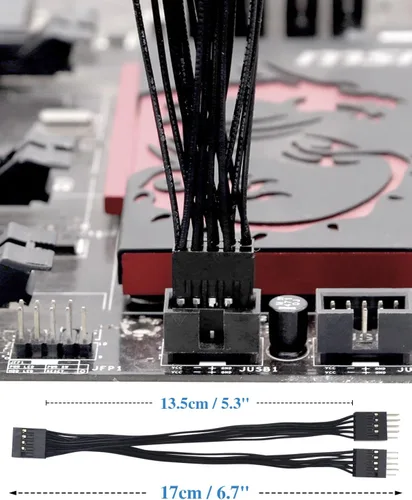 Vista 3 de Duttek Cable divisor USB, 5 pulgadas/5.1 in, USB 2.0 9 pines hembra a doble 9 pines macho extensión para placa base, 1 paquete