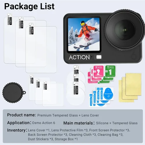 Vista 9 de CYNOVA Osmo Action 6 - Protector de pantalla para DJI Osmo Action 6, protector de pantalla de vidrio templado ultra transparente con 1 funda