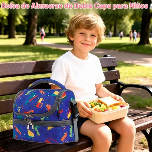 Vista 2 de FlowFly Bolsa de almuerzo aislada de dos pisos para niños, niñas, hombres, mujeres, con correa ajustable, para automóvil