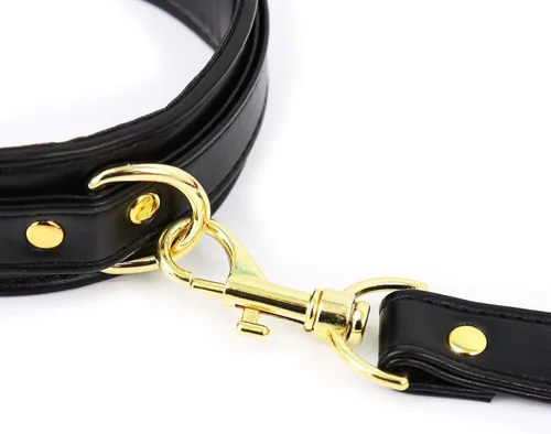 Vista 4 de chenyesun Collar de cuello de cuero negro, collar de cuello, gargantilla, cadena de juego de rol, collar ajustable para pareja