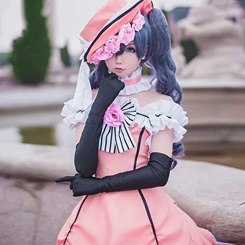 Vista 4 de Cos Anime Negro Butler Kuroshitsuji Cos Halloween Palace Mujer Rosa Vestido Cosplay Traje VestidosombreroGuantesCuello