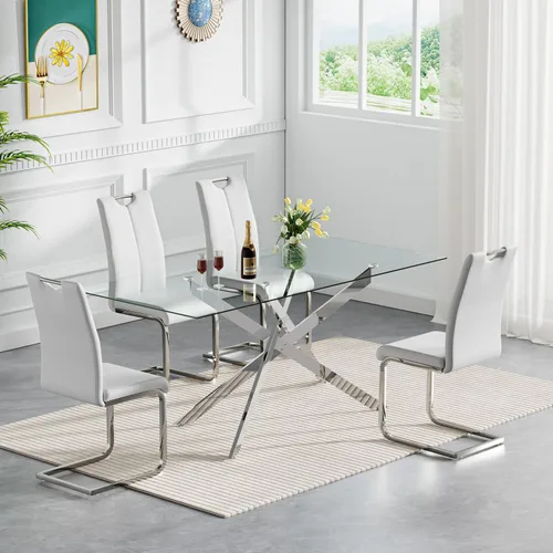 Vista 30 de HomVent Juego de mesa de comedor redonda de vidrio de 3 piezas, juego de mesa de cocina de vidrio redondo para 2 personas con 2 sillas de comedor