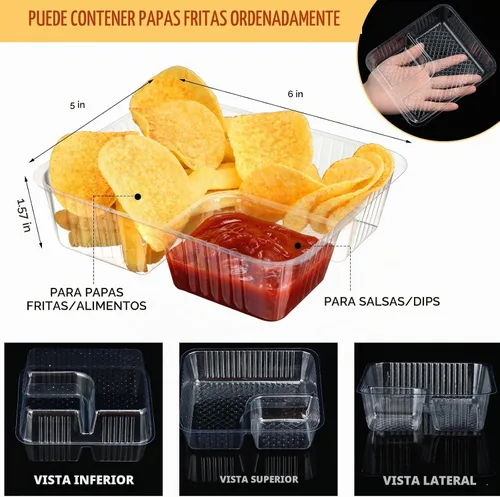 Vista 2 de Vesici 100 Piezas Bandejas de Nachos Desechables de 12oz de 2 Compartimentos Bandeja de Comida y Aperitivos Suministros para Puesto de Concesión