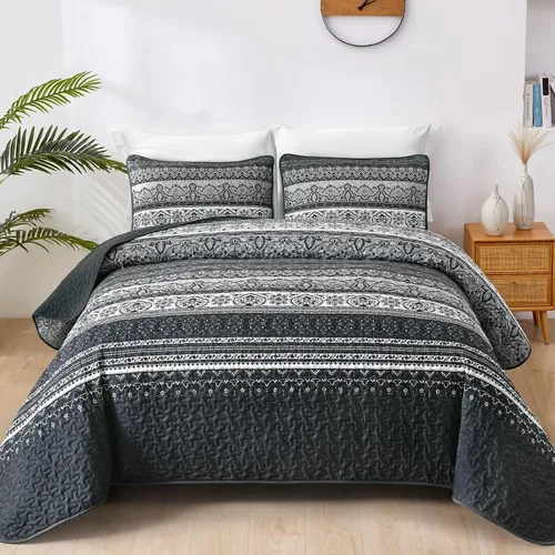 Vista 12 de WONGS BEDDING Juego de edredón bohemio tamaño individual, juego de ropa de cama azul bohemio individual, colcha de microfibra ligera con funda