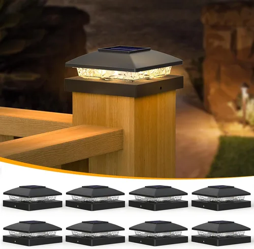 Vista 26 de APONUO Luces solares para postes de 4 x 4 – IP64 impermeable, blanco cálido, luces inalámbricas de valla y luces de cubierta para patios, jardines
