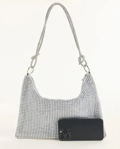 Vista 4 de Bolso de mano brillante con diamantes de imitación, elegante y brillante para mujer