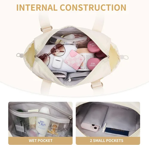 Vista 5 de WLLWOO - Bolsa de gimnasio pequeña con bolsillo húmedo para mujer, bolsa de lona para yoga, bolsa de entrenamiento ligera para baile, fines