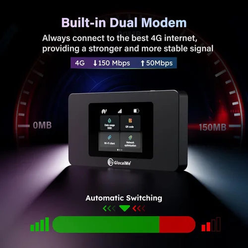 Vista 2 de GlocalMe DuoTurbo 4G LTE Hotspot WiFi portátil para viajes en más de 200 países, dispositivo de punto de acceso móvil con datos globales de 1.1GB