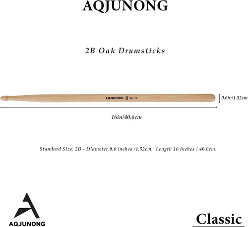 Vista 2 de Baquetas clásicas de madera de roble 2B (12 pares) Made of High-density Oak with Oval Tip, the Oversize Design That Produces a Louder Sound When