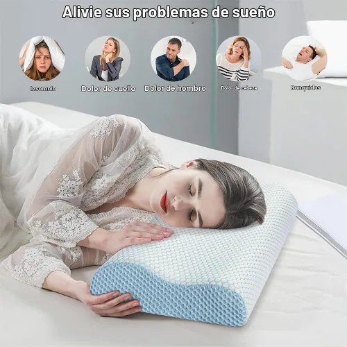 Vista 4 de Almohada de espuma viscoelástica Anvo, almohada ortopédica cervical de contorno de cuello para dormir de lado, boca arriba o boca abajo, diseño