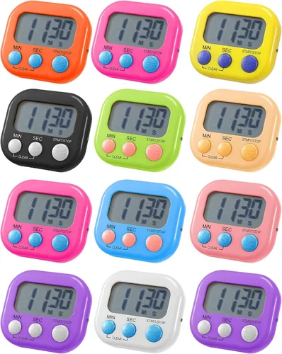 Vista 11 de Weewooday Temporizador magnético digital de cocina, 12 unidades, temporizador de cuenta regresiva para aula, dígitos grandes, alarma fuerte, lindo