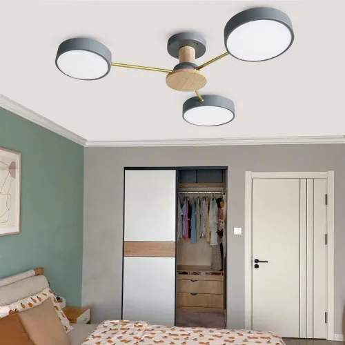 Vista 5 de Lámpara de techo LED de 3 luces, 26 pulgadas, moderna lámpara de techo empotrada de madera de 24 W regulable para sala de estar, dormitorio, cocina