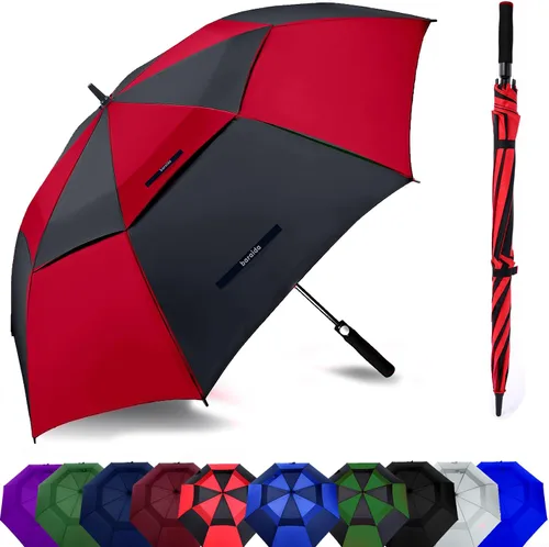 Vista 20 de Paraguas de golf extragrande de 62, 68 y 72 pulgadas, con doble dosel ventilado, resistente al viento, impermeable, de apertura automática