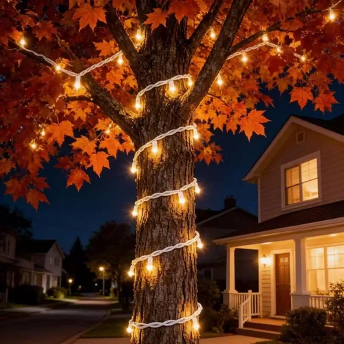 Vista 7 de 100 luces LED de Navidad de color blanco cálido, tira de luces con cable blanco de 35 pies, certificación UL, calidad comercial, para árboles