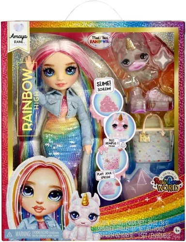 Vista 2 de RAINBOW HIGH Muñeca de moda con kit de slime y mascota - Amaya (arcoíris) - Muñeca centelleante de 11.0 in con ciervos con purpurina para bricolaje