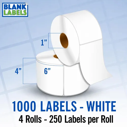 Vista 24 de Blank Labels Etiquetas en rollo de transferencia térmica directa de 4 x 6 pulgadas, 290 azules Núcleos de 3 pulgadas con Perfs Easy Tear