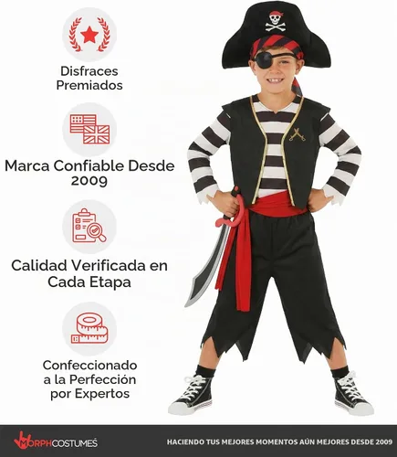 Vista 6 de Morph, Disfraz de pirata para niños, disfraces de Halloween para niños Negro